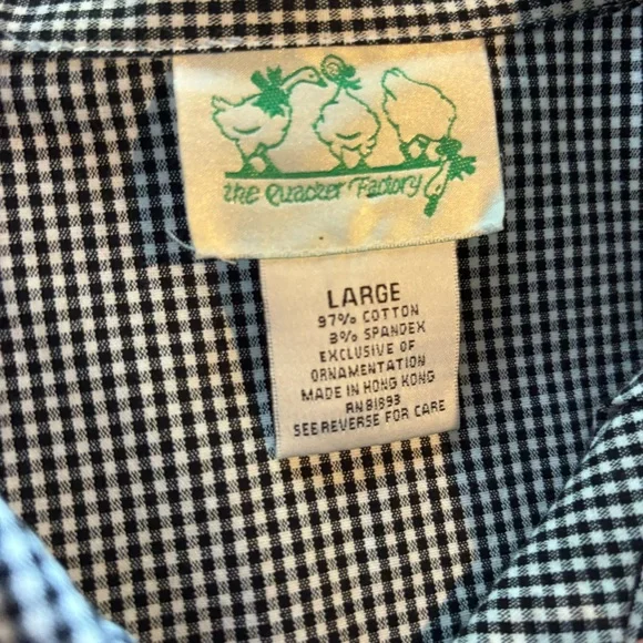 VTG Quacker Factory Womens Jacket Large Black White Gingham Button Cherry Preppy - Picture 7 of 10